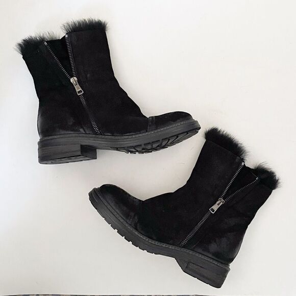 The Shoe Box Made in Italy Fur Lined Black Booties Zip Sides Size EU 36 - Picture 1 of 7